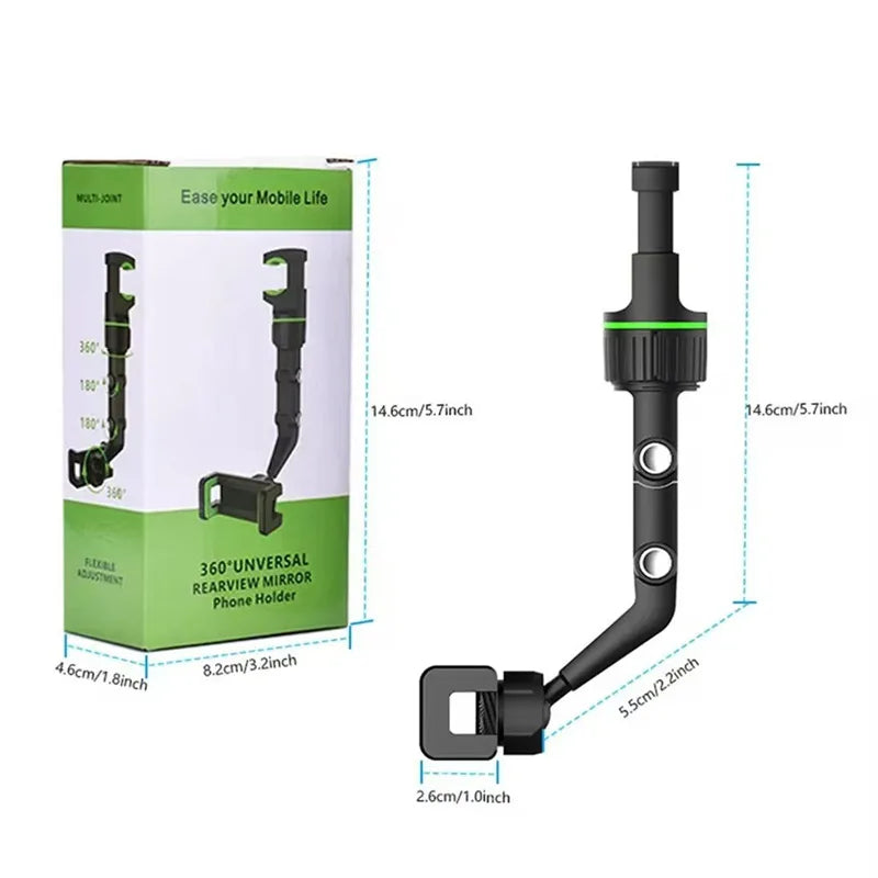 For All Car Rearview Mirror Phone Holder 360° Rotatable and Retractable Car Phone Mount Multifunctional Rear View Mirror Holder