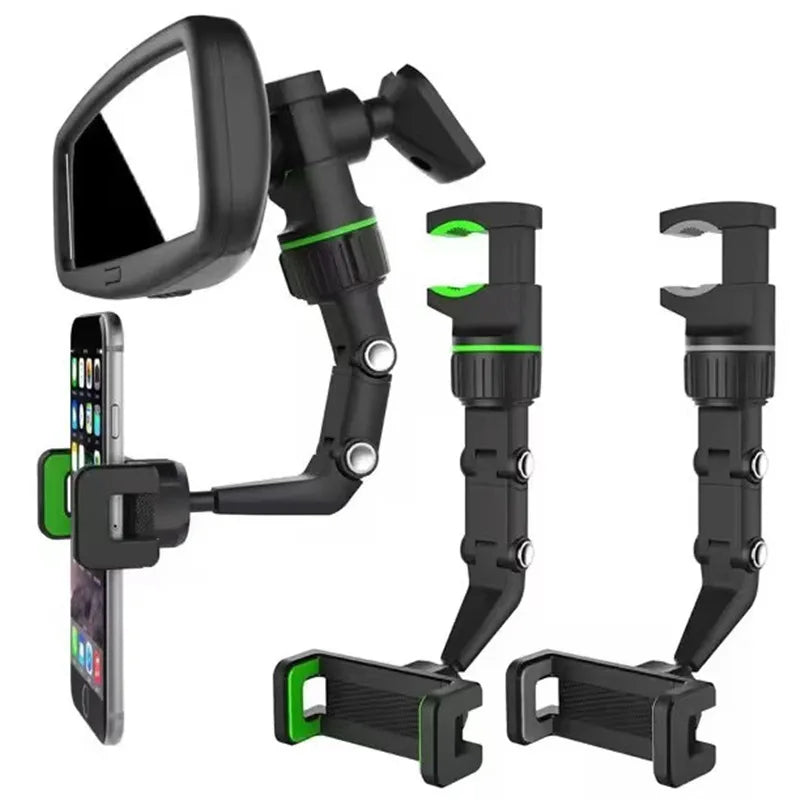 For All Car Rearview Mirror Phone Holder 360° Rotatable and Retractable Car Phone Mount Multifunctional Rear View Mirror Holder