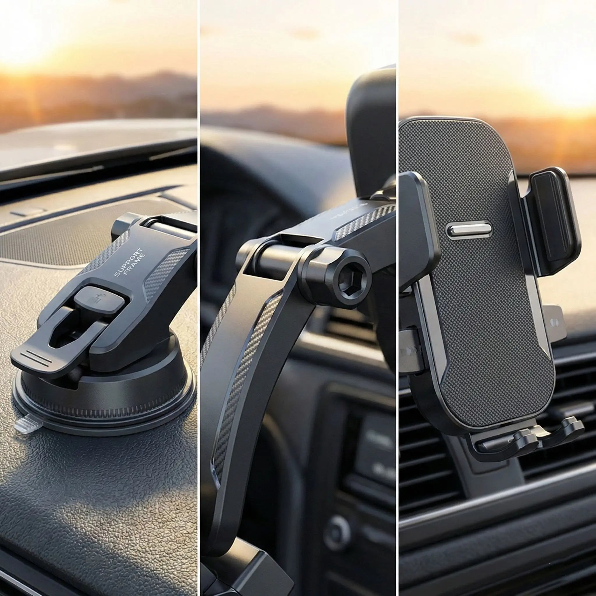 Anti-Shake Car Phone Mount - Retractable Long Arm, Strong Suction Cup, One-Click Clamping, Fits Windshield for Safe Navigation