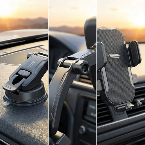 Anti-Shake Car Phone Mount - Retractable Long Arm, Strong Suction Cup, One-Click Clamping, Fits Windshield for Safe Navigation