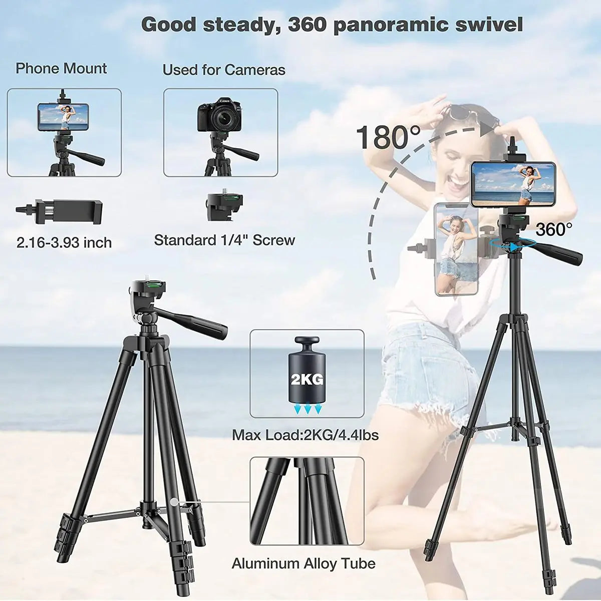 Mobile Tripod for Phone Lightweight Camera Tripod Stand with Bluetooth Selfie Remote Phone Holder for Youtube Video Photography