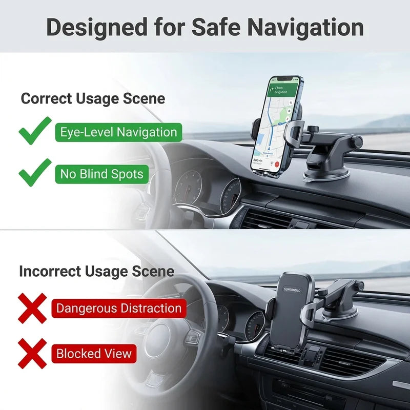 Multi-Scene Phone Mount with One-Click Lock Retractable Arm Strong Suction 360° Rotation for Car & Office