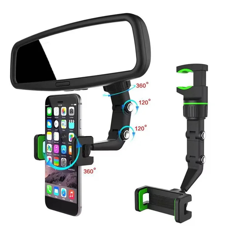 For All Car Rearview Mirror Phone Holder 360° Rotatable and Retractable Car Phone Mount Multifunctional Rear View Mirror Holder
